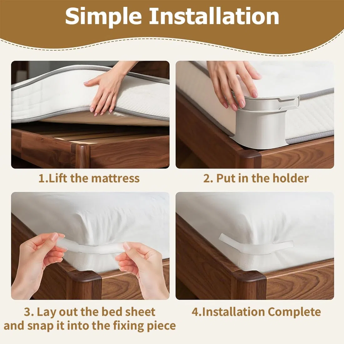 4 Piezas Sujetadores de Sábanas con Tiras de Bloqueo Kit, sujeta sabanas bajeras, Antideslizante Tensor de Sábanas, Sujetadores de Esquina para Sábana de Cama, Heavy-Duty Corner Clips(L)