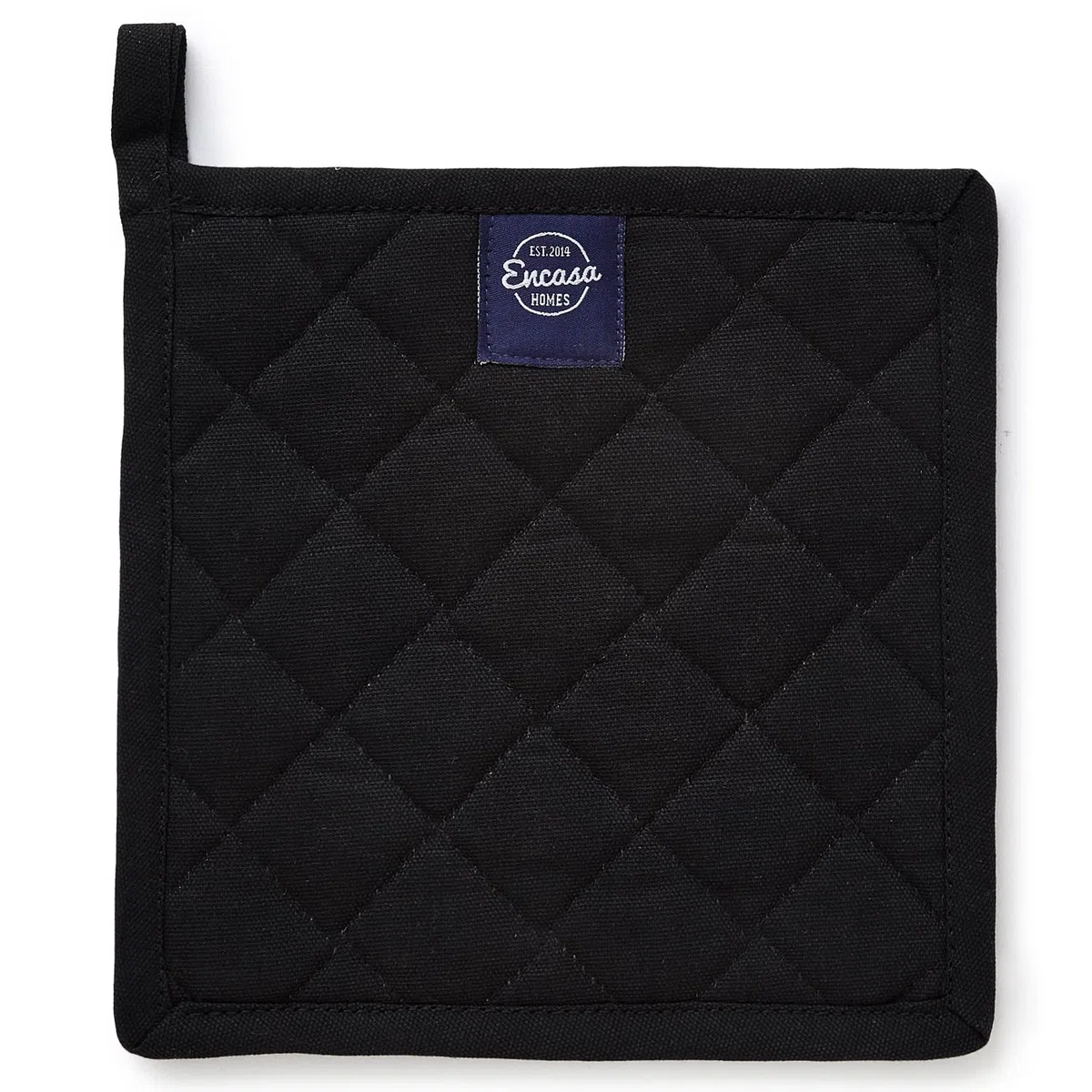 Encasa XO Soporte para ollas de algodón Resistente al Calor con Lazo para Colgar - Juego de 2 - Negro Completo - Almohadilla Caliente Acolchada Multiusos para Uso Diario en la Cocina - 21 cm