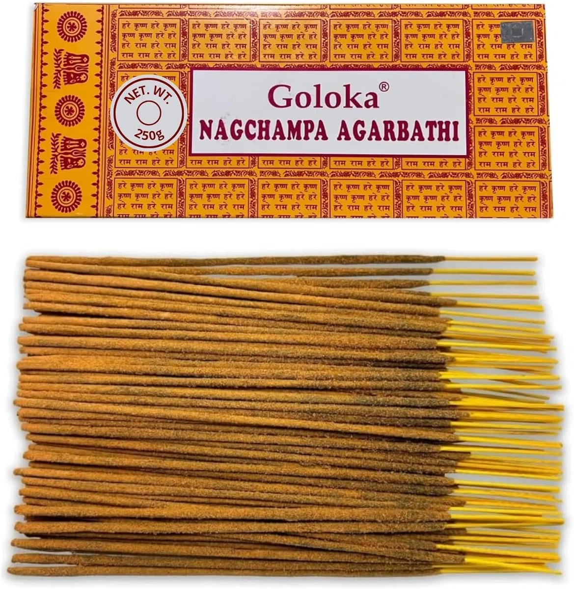 Varillas de Incienso Natural Goloka Nag Champa - 1 Paquete de 250 g (200 Varillas Aprox.) - Aromaterapia - Meditación - Yoga - Packaging EcoFriendly