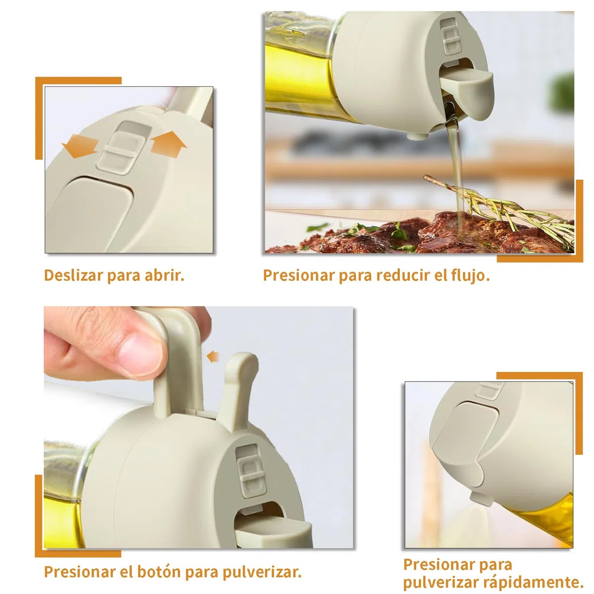 Pulverizador Aceite Spray 470ml Dosificador Aceite Vertedor Dispensador de Aceite de Oliva Para Cocinar, Freidora de Aire, Ensalada (Barbacoa)