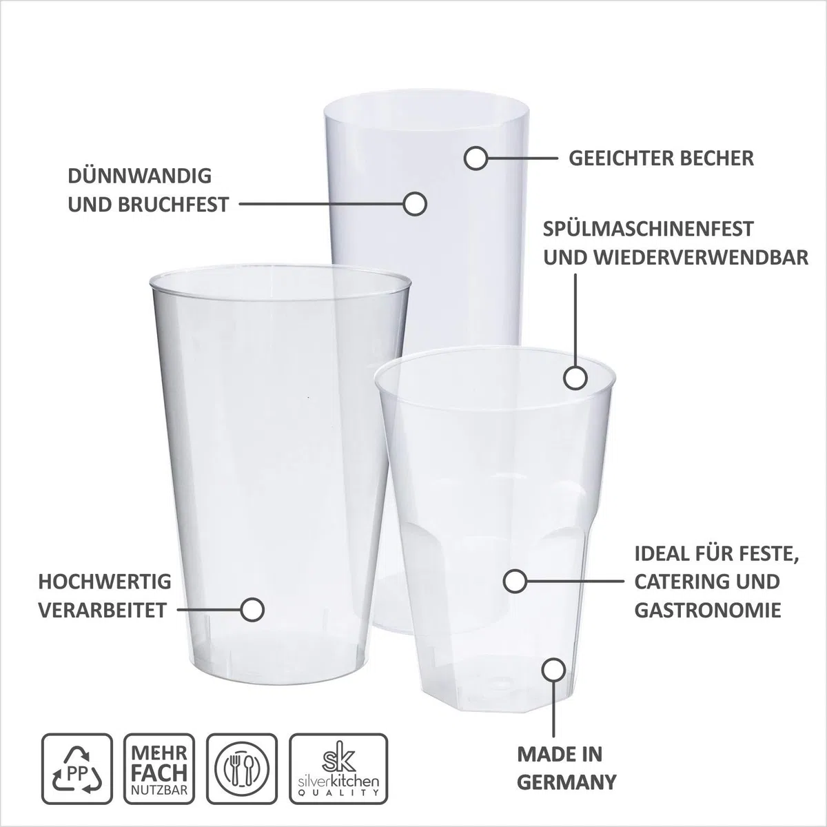 50 vasos de chupito, 2 cl/4 cl, esmerilados, irrompibles, reutilizables, vasos de licor, vasos largos, vasos para beber, transparentes, fabricados en Alemania
