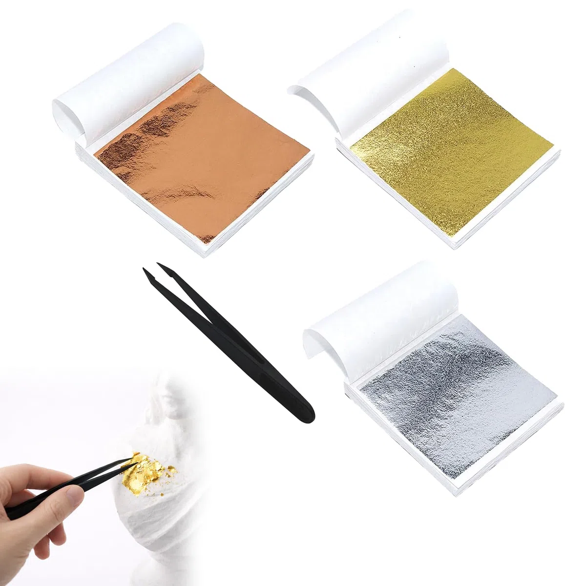 300 hojas de imitación de hojas de oro, pan de oro para manualidades, hoja de plata, lámina de oro para manualidades, papel dorado para manualidades, proyectos artísticos de metal de impacto, hoja de