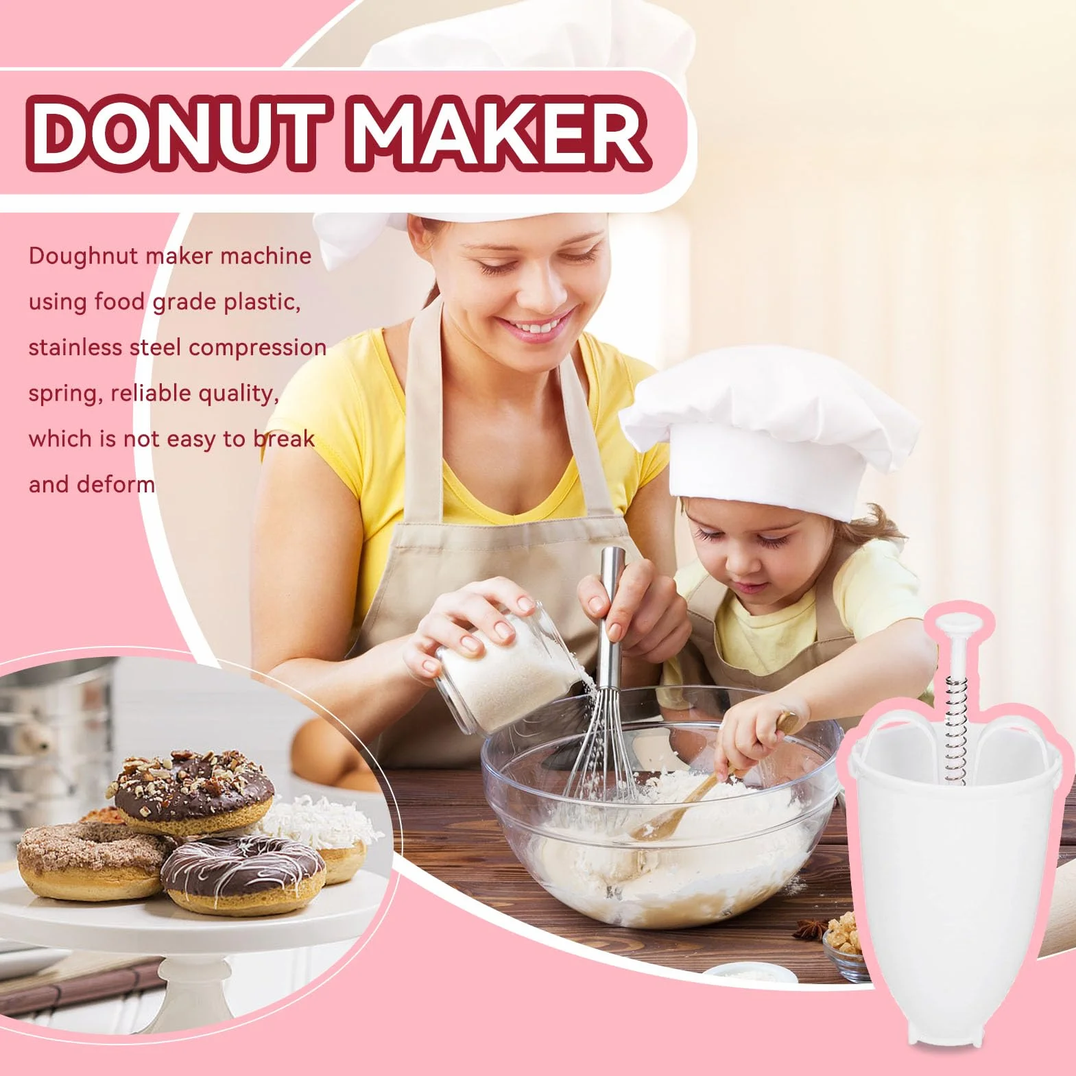 Máquina Para Hacer Rosquillas 2 Uds., Dispensador Manual De Masa Para Rosquillas, Máquina Para Rosquillas, Molde, Herramienta Rosquillera Para Hornear Diy Para Hornear En La Cocina(White)