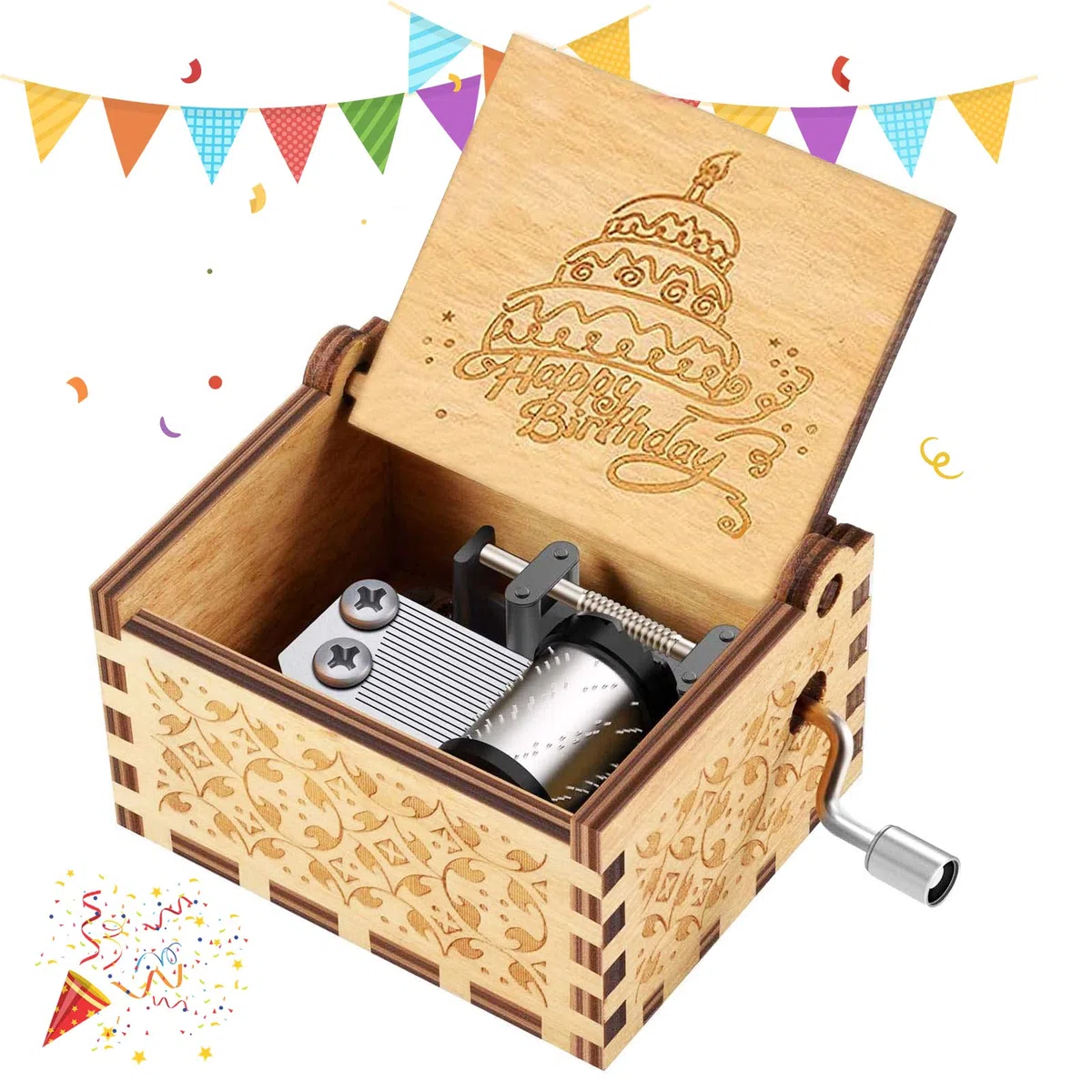 Caja de música con manivela de madera, tallada a mano, regalo de cumpleaños, Navidad, San Valentín, feliz cumpleaños