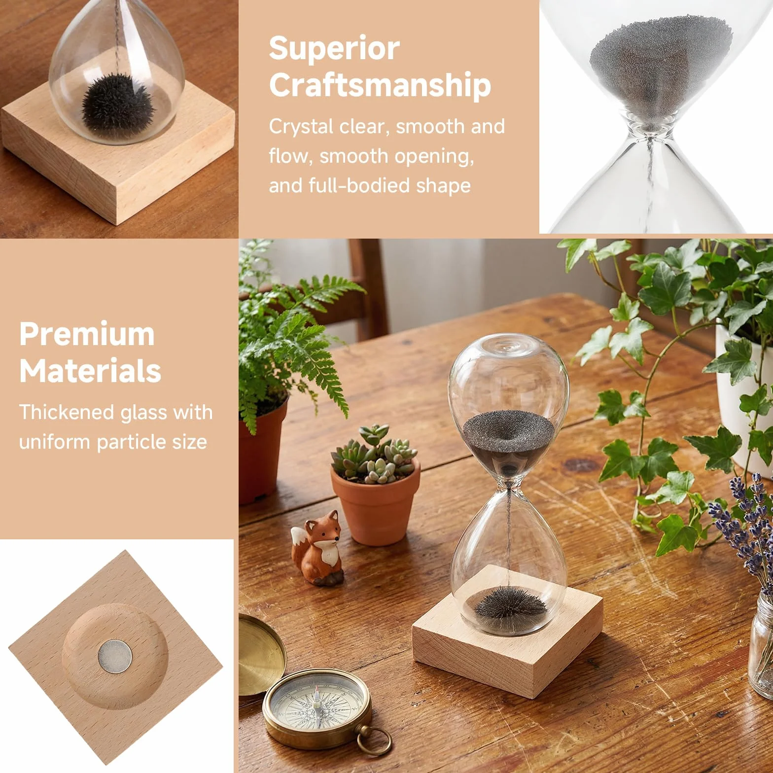 Reloj de arena magnético con base de madera, decoración zen para escritorio, oficina y sala de estar, diseño creativo de arena magnética, idea de regalo para relajarse y aliviar el estrés