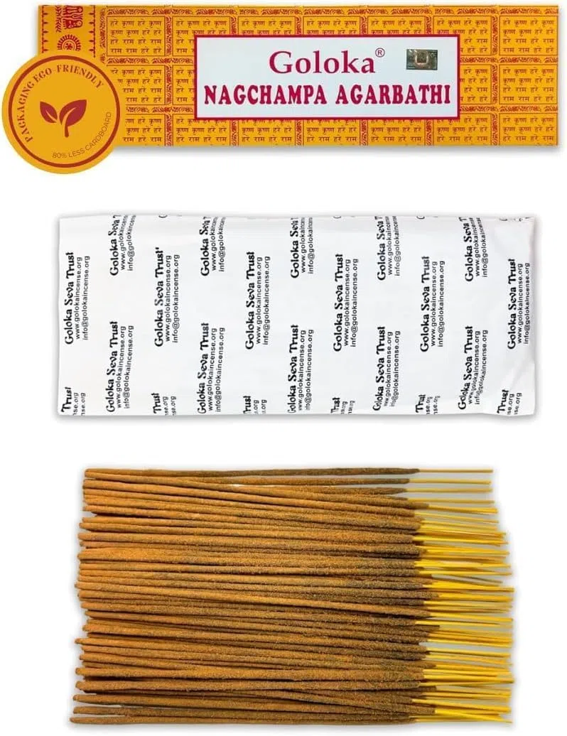 Varillas de Incienso Natural Goloka Nag Champa - 1 Paquete de 250 g (200 Varillas Aprox.) - Aromaterapia - Meditación - Yoga - Packaging EcoFriendly