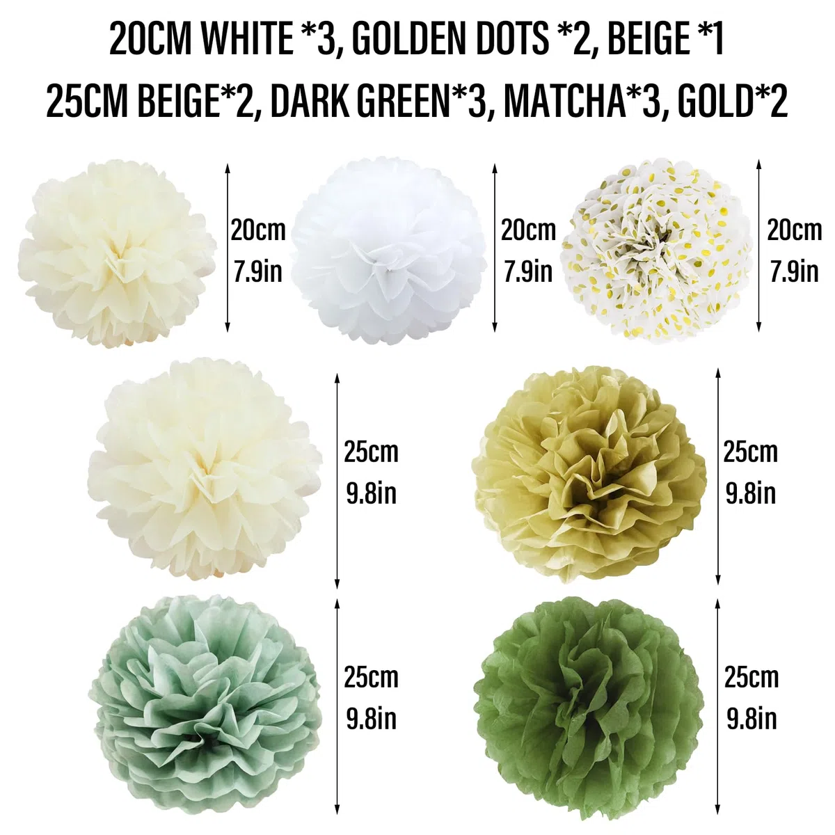 TYXHXTF 16Pcs Pompones de Papel Verde Salvia, Pompons Papier de Soie, Banderitas Decorativas, Flores de Papel Decoracion para Boda, Bautizo Niña Niño, Fête d'Anniversaire