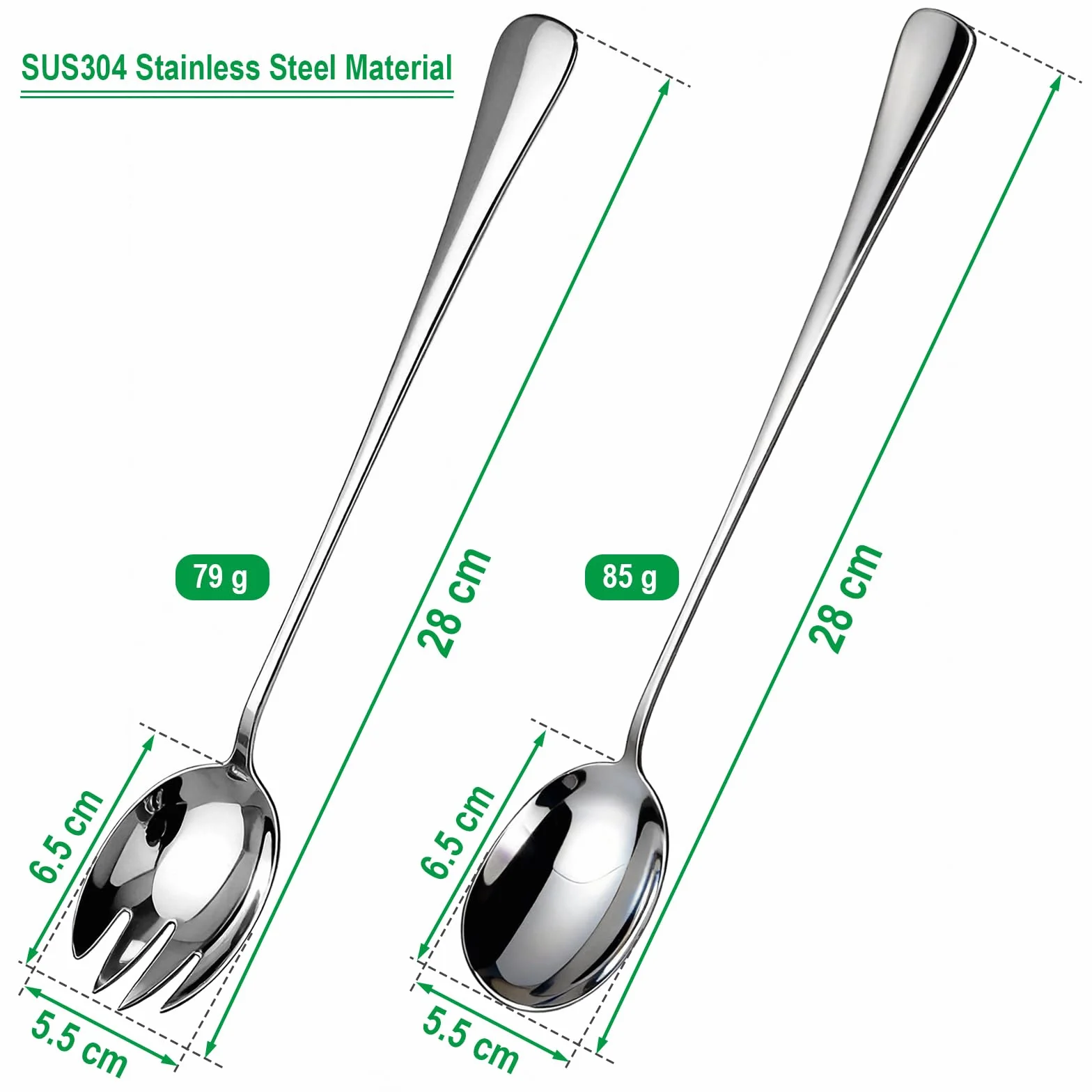 Cubiertos para Ensalada de Acero Inoxidable 28 cm, Tenedor y Cuchara Plateados, Servidores de Ensalada Aptos para Lavavajillas, para Restaurantes, Hoteles, Fiestas, Buffet