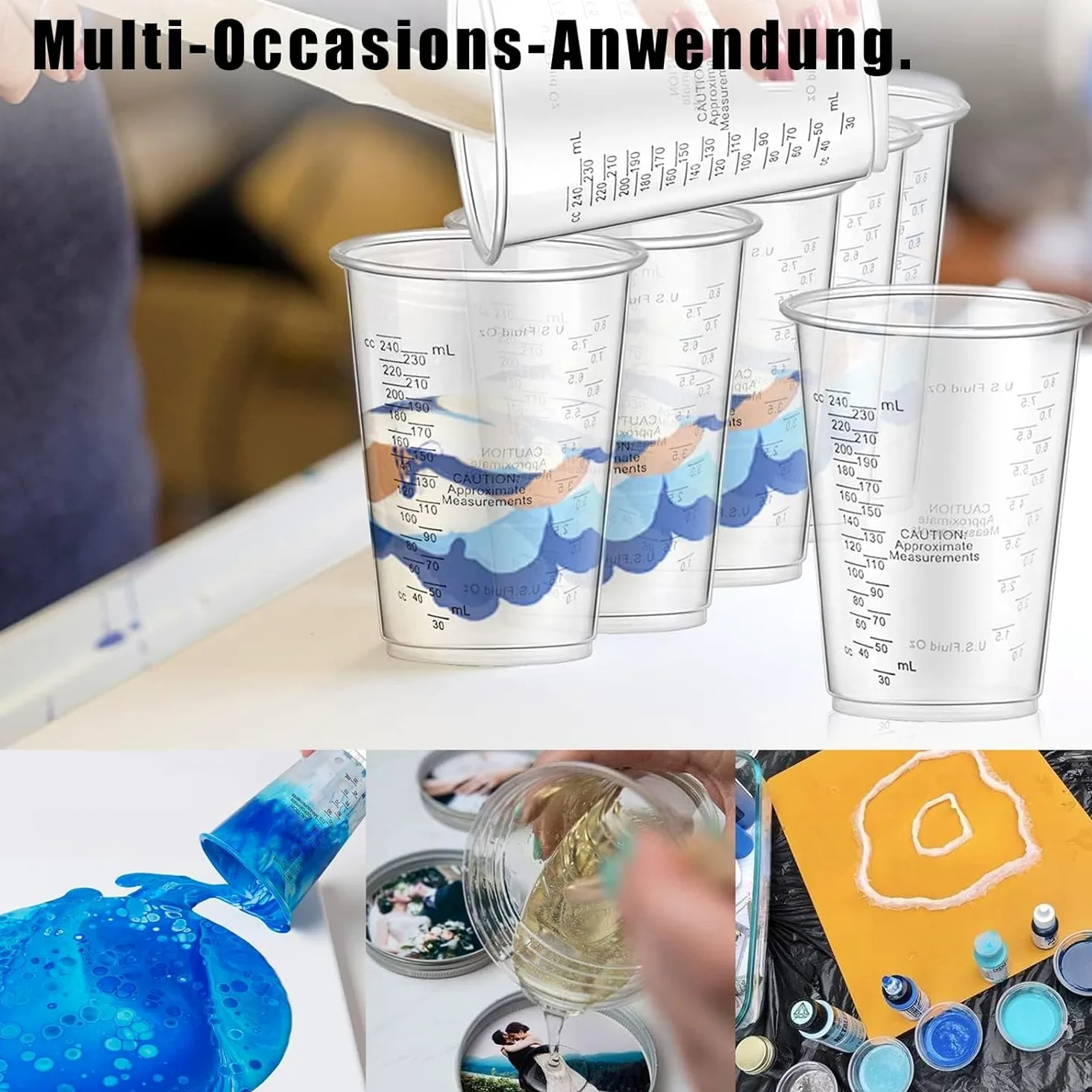 Vasos Medidores de 240 ml, Vasos Mezcladores de Resina Epoxi, 50 Vasos Medidores de 240 ml, para Mezclar para Líquidos, Reutilizable Mezclar Resina, Pintura, Pigmentos,con 50 Palillos Mezcladores