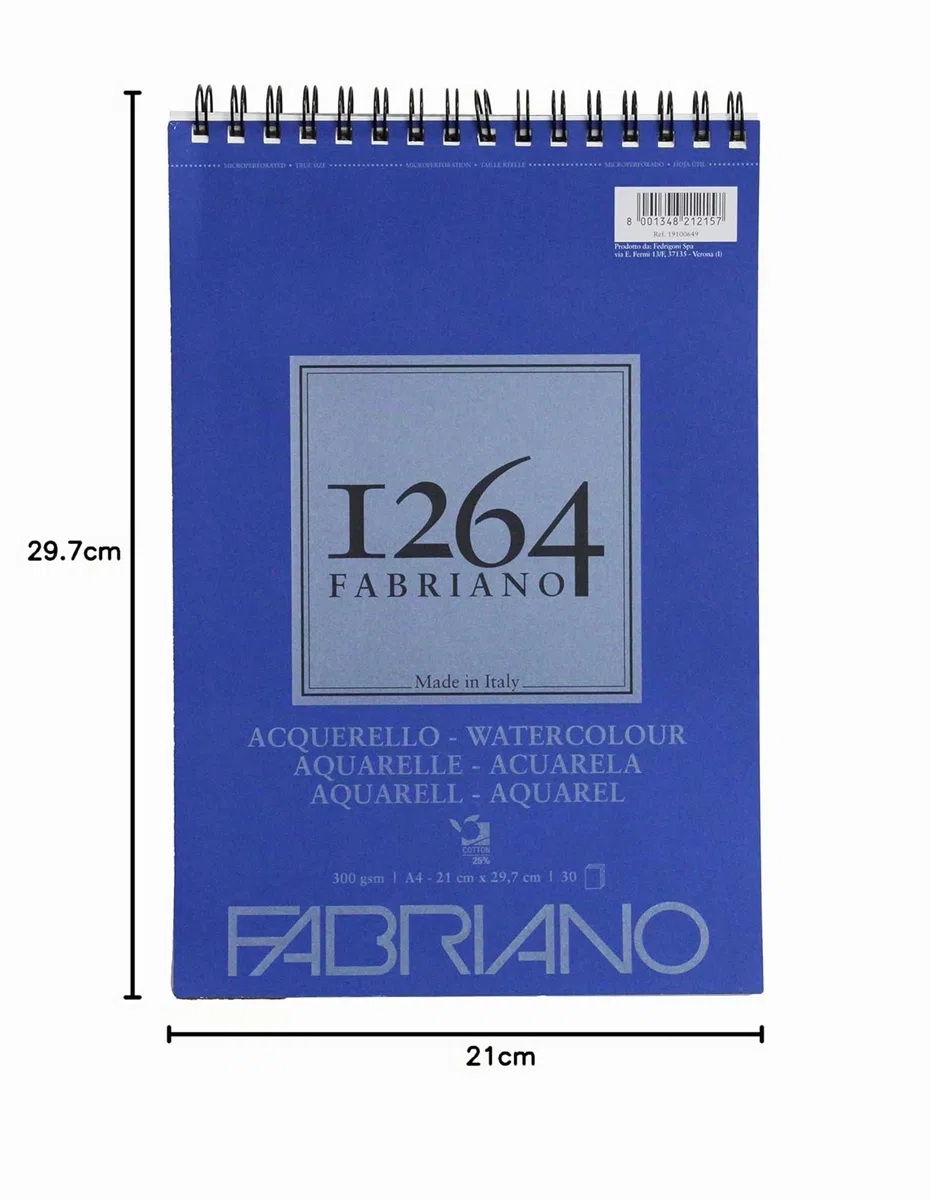 Fabriano Honsell 19100649 - Bloc de dibujo con espiral (300 g/m², DIN A4, 30 hojas, papel satinado blanco natural grano medio ácido, para todas las técnicas secado, 19100649)
