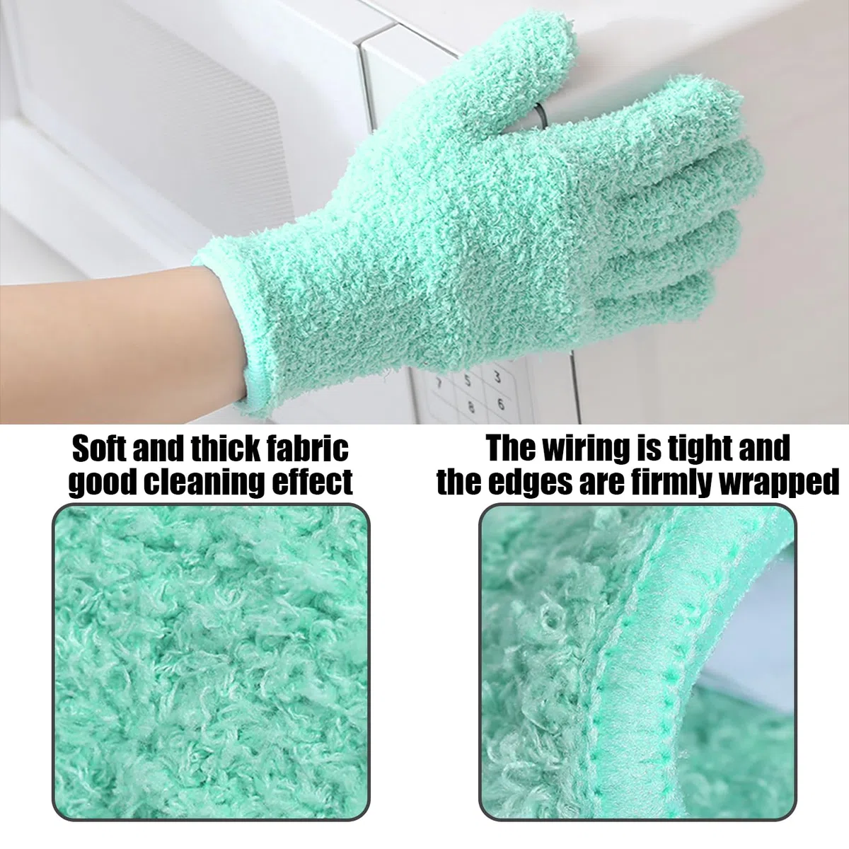 2 pares de guantes de eliminación de polvo de microfibra para limpieza de hogar, plantas absorbentes y reutilizables