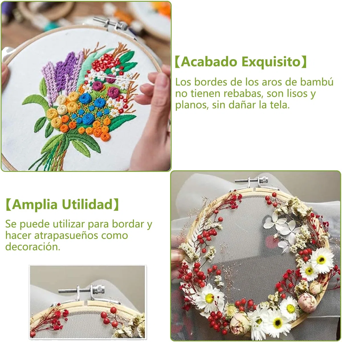 Siumir Bastidores para Bordar 3 Piezas, 13/17/20 cm Aros de Bordado Aro de Punto de Cruz Circulo, Marco de Punto de Cruz de Bambú para DIY Art Craft