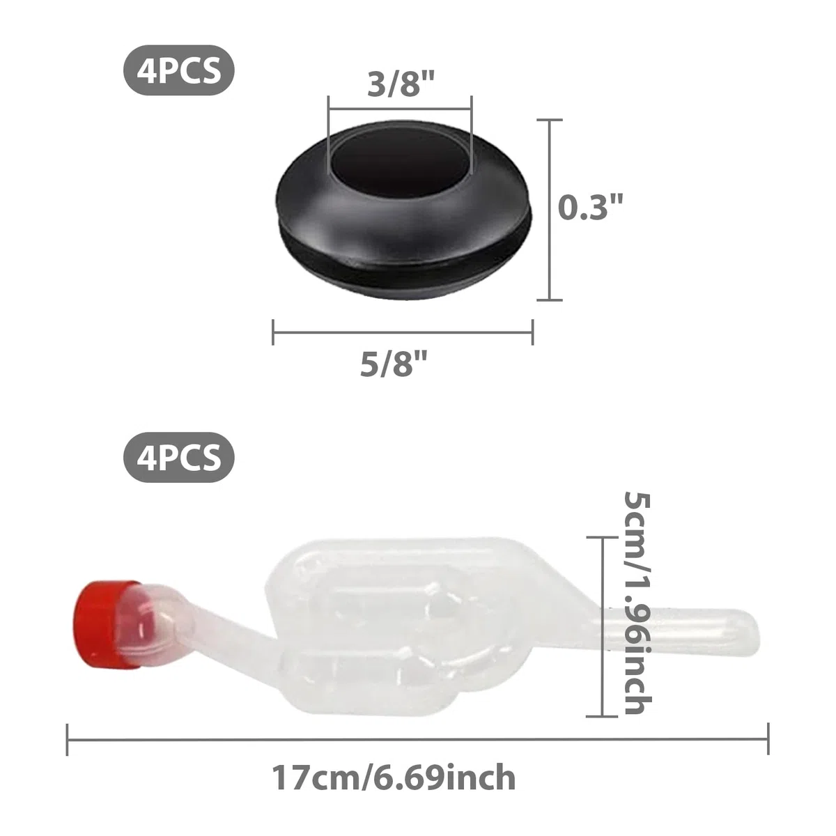 Juego de 4 tubos de fermentación, tubo de fermentación para invitados, recipiente para fermentación con tapón, tubo de fermentación Airlock, 4 boquillas negras para globo de vino, fermentación pura de