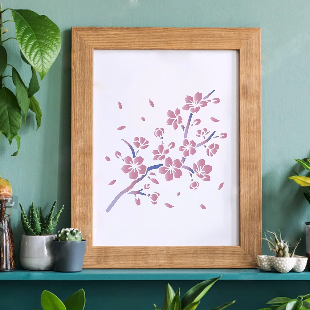 FINGERINSPIRE- Plantilla cuadrada de plástico con flores de cerezo, reutilizable y apta para hacer manualidades en paredes, madera, suelos, ropa, muebles y mucho más (30 x 30 cm)