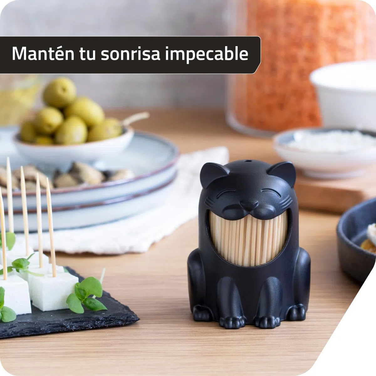 PELEG DESIGN Pickitty Dispensador de Palillos – Porta Palillos de Dientes con Forma de Gato, Decoración de Mesa Divertida, Regalo Original de Cocina y Accesorio para Fiestas