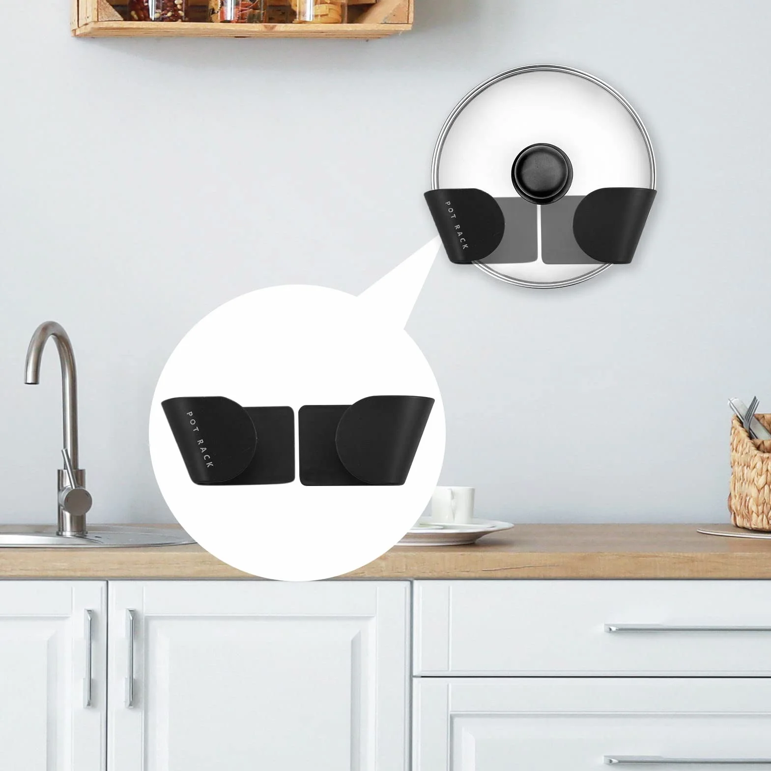 Organizador de tapa de olla ajustable, organizador de puerta de cocina (5 pares), soporte de tapa de olla para cocina, organizadores de tapa de olla dentro de la puerta del gabinete, juego de 5 pares