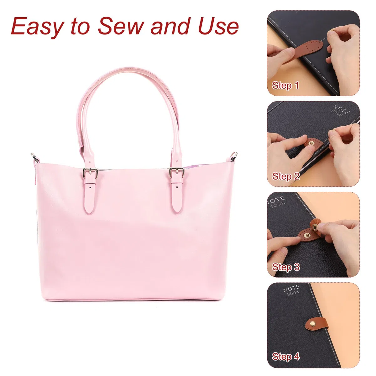 QUARKZMAN 4 Juegos de Hebilla de Cuero, Cierres de Cuero para Coser en Bolsos, Carteras, Bolsos, Fundas para Celular, Chaquetas, Cuadernos, Manualidades Diy, Marrón