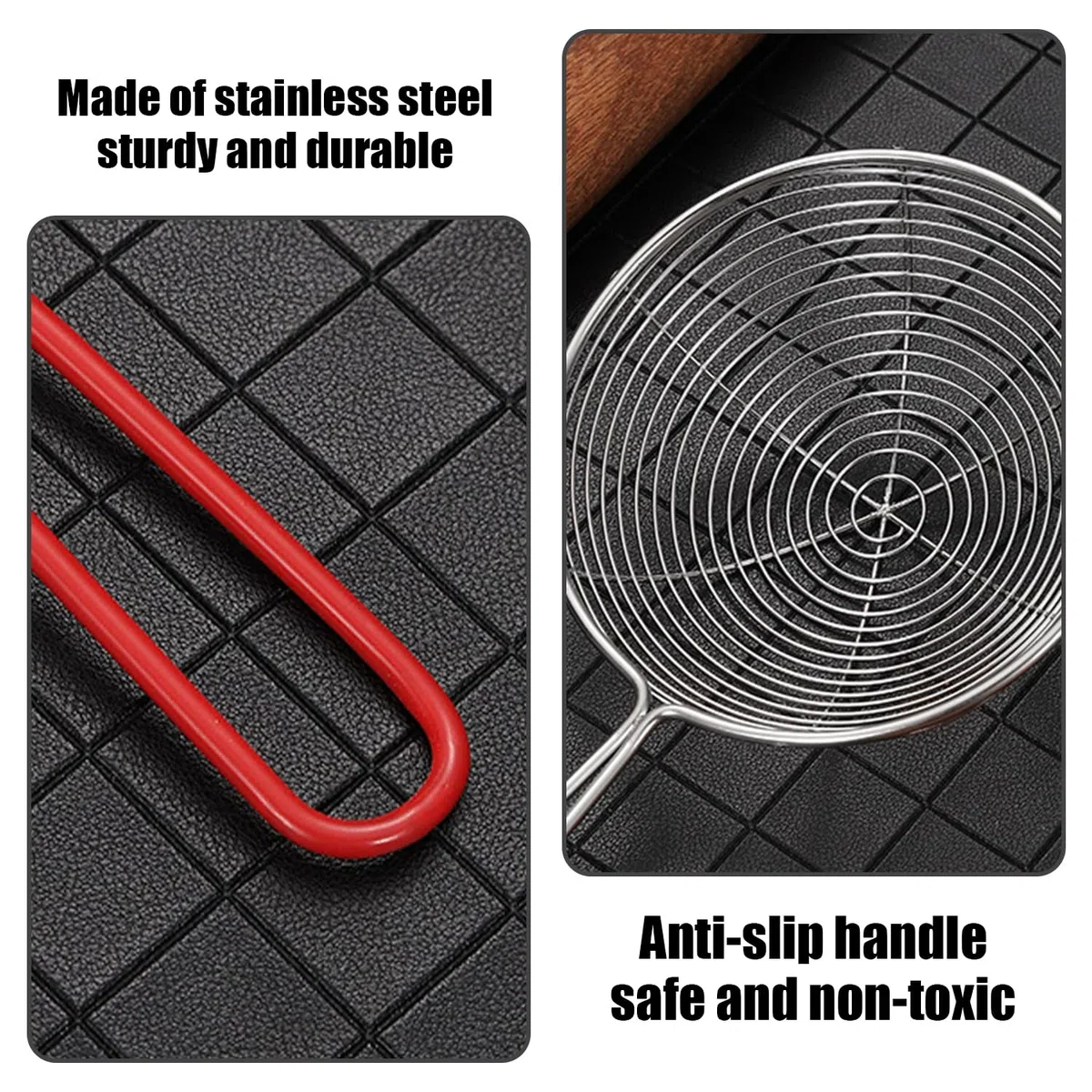 Colador de 6 piezas de acero inoxidable, utensilios de cocina finos, cucharas para picar perlas, colador de cocina, colador con asa, colador de cocina, colador de malla fina