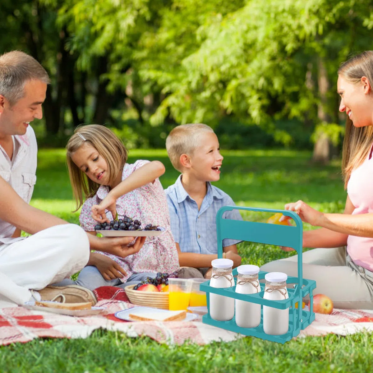 Portabebidas - Soporte para botellas de 6 agujeros | Portabotellas de cerveza, expositor de bebidas, con asa, organizador de leche, organizador de botellas de vino para restaurantes y bar