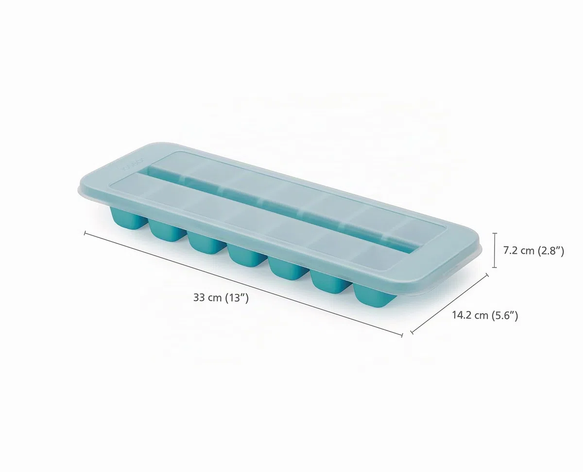 Joseph Joseph Flow, Bandeja de cubitos de hielo fácil de llenar con tapa, apilable, gran capacidad de 14 cubos (paquete de 2)