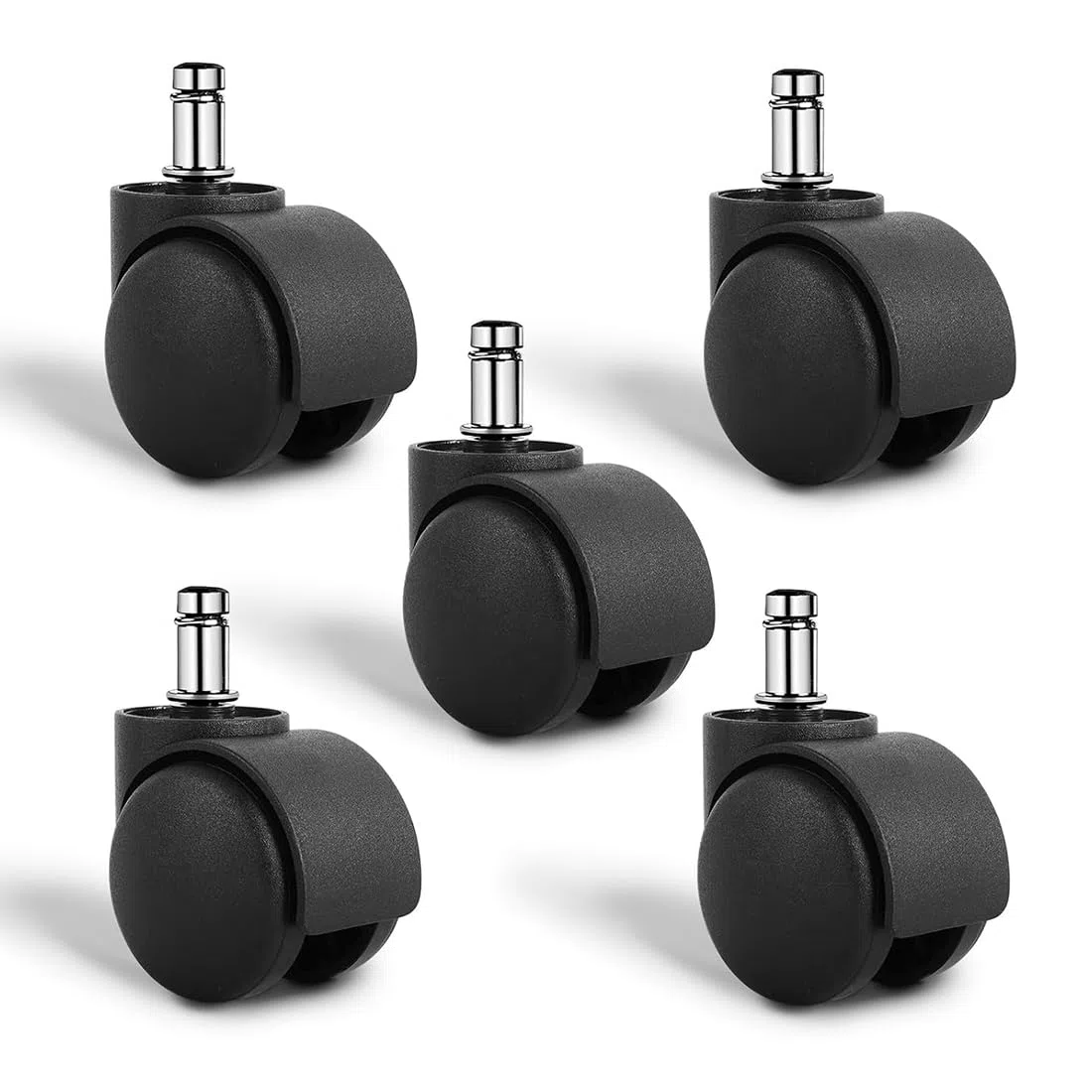 Juego de 5 Ruedas para Sillas de Oficina 11 mm x 22 mm,Goma Suaves y Silencioso 360 Grados Rotación,para Silla Oficina,Gaming, Diseño de Rueda Doble,Fácil Instalación Sin Herramientas