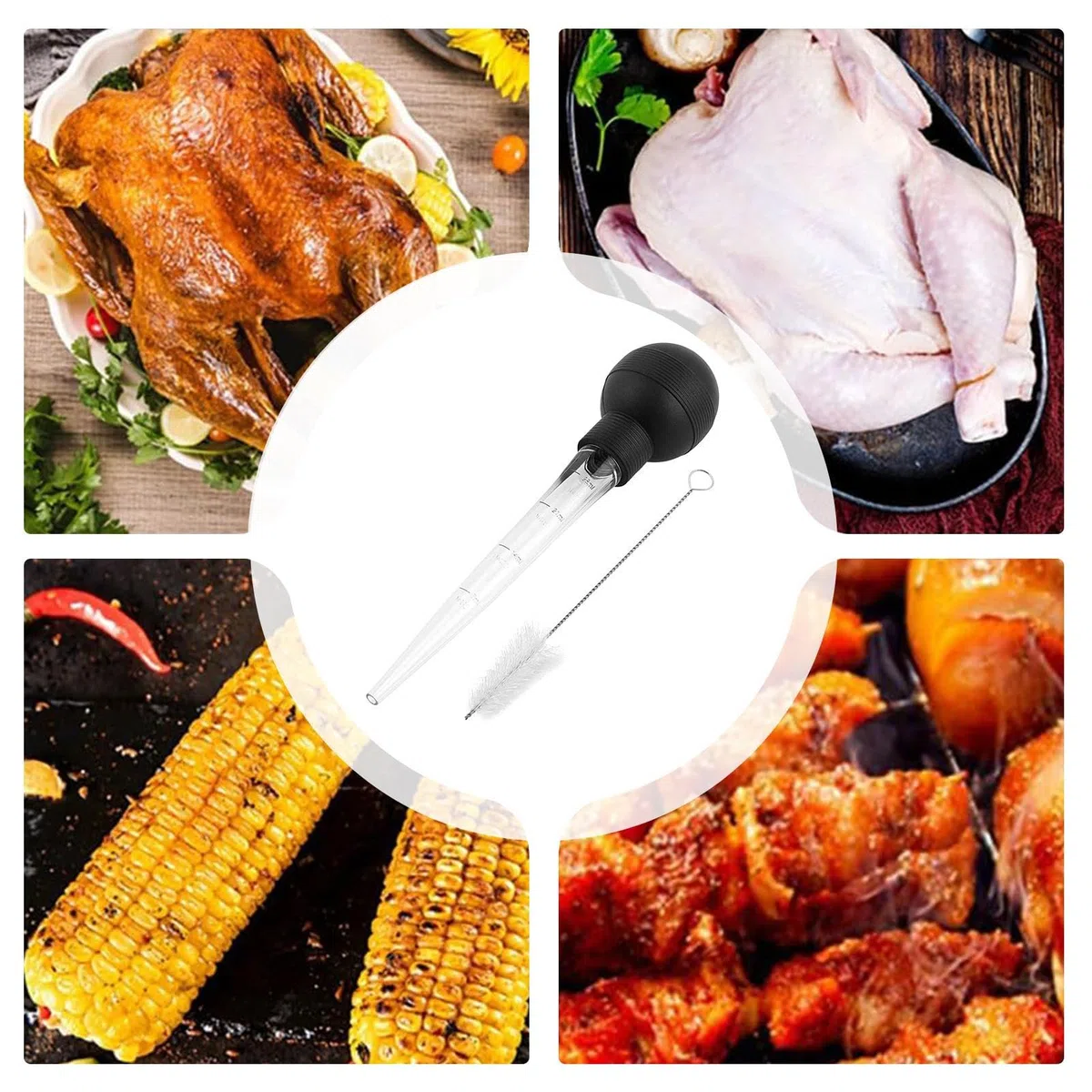 Jeringa para regar – Inyector de líquidos calientes, jeringa culinaria con cepillo de limpieza para líquidos calientes, carnes y preparación de comidas de Acción de Gracias