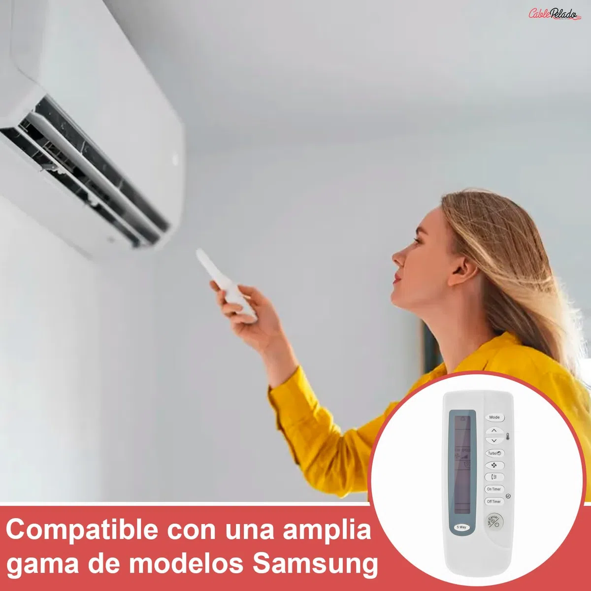 CABLEPELADO - Mando Universal Aire Acondicionado ARH-403 | Control Remoto Sustituto para Samsung y Más | Pantalla LCD y Reloj | Alcance 10m