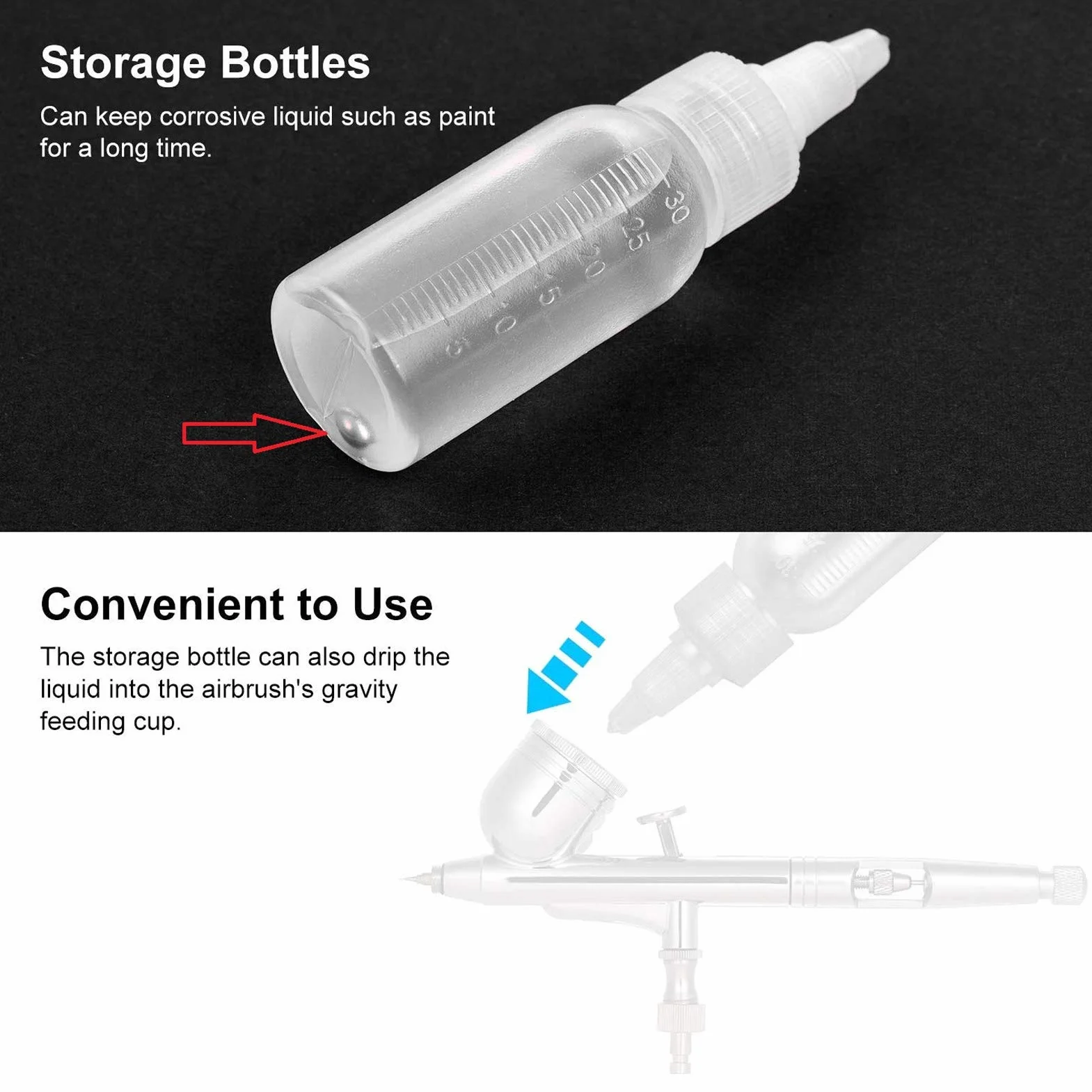 Jarras de almacenamiento de pintura de 30 ml Botellas de aerógrafo vacío recipientes de plástico con escala para mezcla de pintura de arte y elaboración detallada