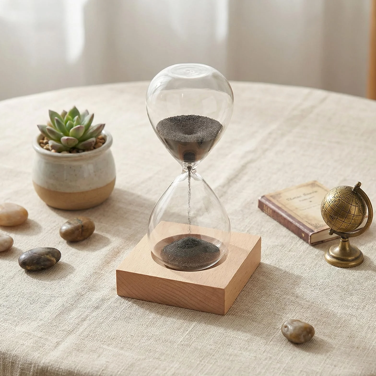 Reloj de arena magnético con base de madera, decoración zen para escritorio, oficina y sala de estar, diseño creativo de arena magnética, idea de regalo para relajarse y aliviar el estrés