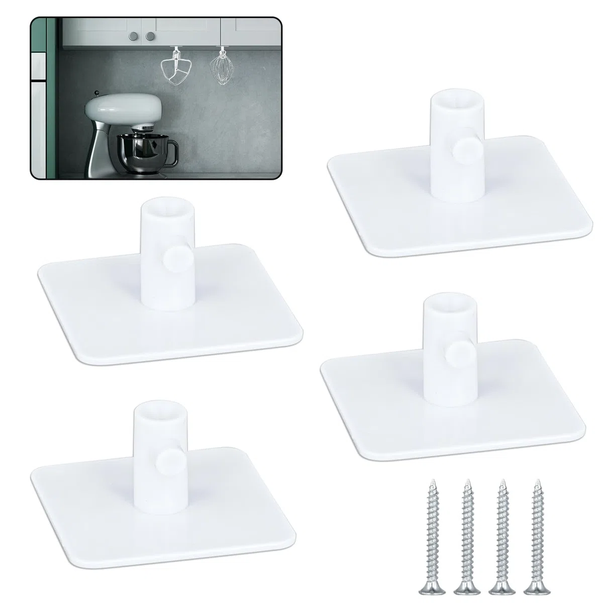 PEUTIER 4 Piezas Soportes para Accesorios de Batidora, Universal para Almacenamiento Compatible con Accesorios para Batidora para Batidor Plano Batidor de Borde Flexible (Blanco)