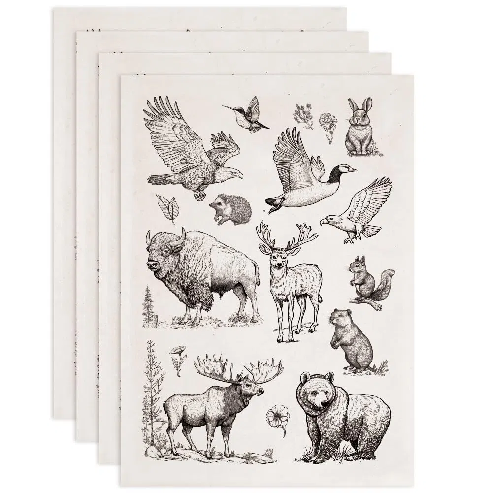SUPERDANT 4 UNIDADES Animales Subvidriado Pegatinas de Transferencia de Vida Silvestre Chinas Papel Floral para Cerámica Para Sobreesmalte