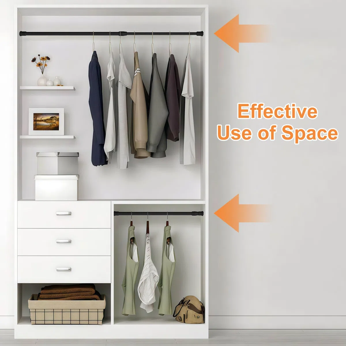 2 Piezas Barra de Tensión Telescópica 40-70 cm, Barra Cortinas Extensible, Barras Extensibles para Cortinas, Barras de Cortina de Tensión Pequeñas, para Cocina Baño Armario y Ventana (Negro)
