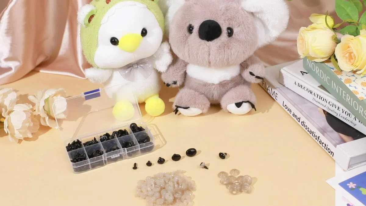 SUPERFINDINGS 5 Tamaño 125pcs Vistoso Ojos Seguridad Resina para Animal de Peluche Ojos Y Narices Nariz Ovalada Negra Narices Seguridad Ojos Plastic con Arandelas para Hacer Animal de Peluche