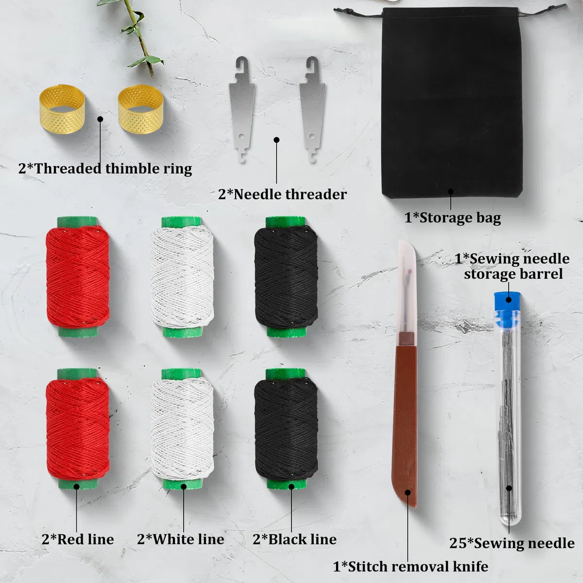 Kit de Costura, 37 Piezas Kit Costura, Accesorios de Costura Premium, Costureros Completos para el Viajes y Principiantes y Emergencias, Sewing Kit para Tela Gruesa y Cuero