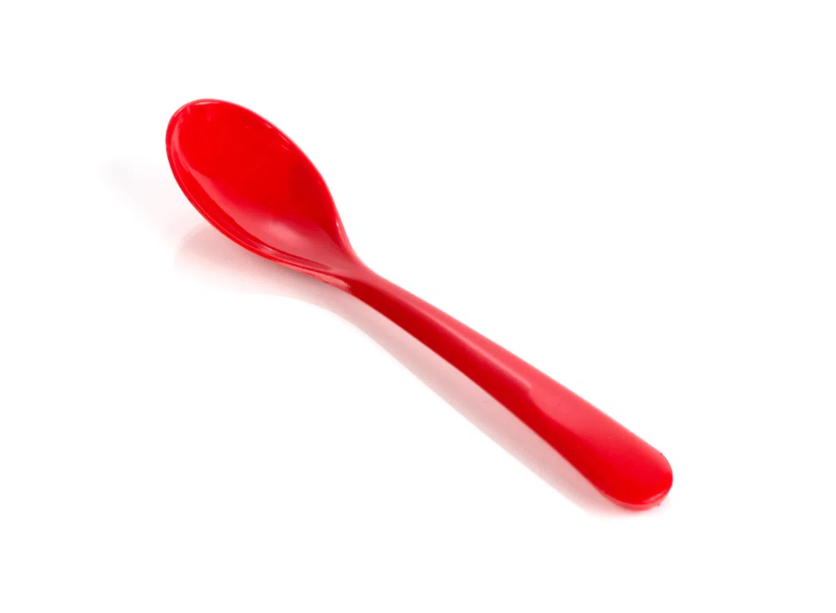 6 cucharas de 12 cm, de plástico, reutilizables, color rojo