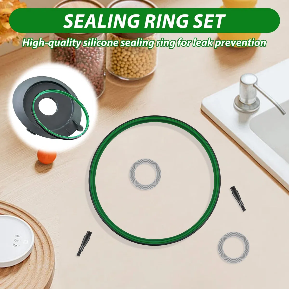 Junta de Tapa de Bol compatible con Thermomix TM31 Robot de Cocina Accesorio, Junta de Silicona compatible con Thermomix Vorwerk TM31, 1 Juntas de Tapa, 2 Juntas de Cuchillos y 1 Cepillo de limpieza