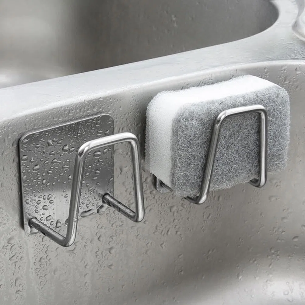 VALICLUD Soportes De Esponja De Acero Inoxidable 2 Piezas Adhesivos para Cocina Y Baño Estantes Compactos De Drenaje para Fregadero Organizador Multifuncional