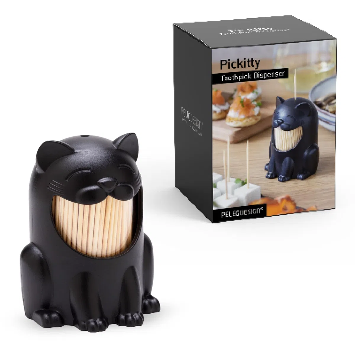 PELEG DESIGN Pickitty Dispensador de Palillos – Porta Palillos de Dientes con Forma de Gato, Decoración de Mesa Divertida, Regalo Original de Cocina y Accesorio para Fiestas