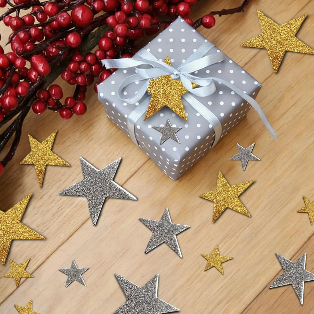 Pegatinas de Estrellas Goma Eva Purpurina 100 Piezas Oro y Plata, Estrellas Autoadhesivas Brillantes, Accesorios Decoración de Bricolaje Manualidades Temporada de Bodas Fiesta de Verano