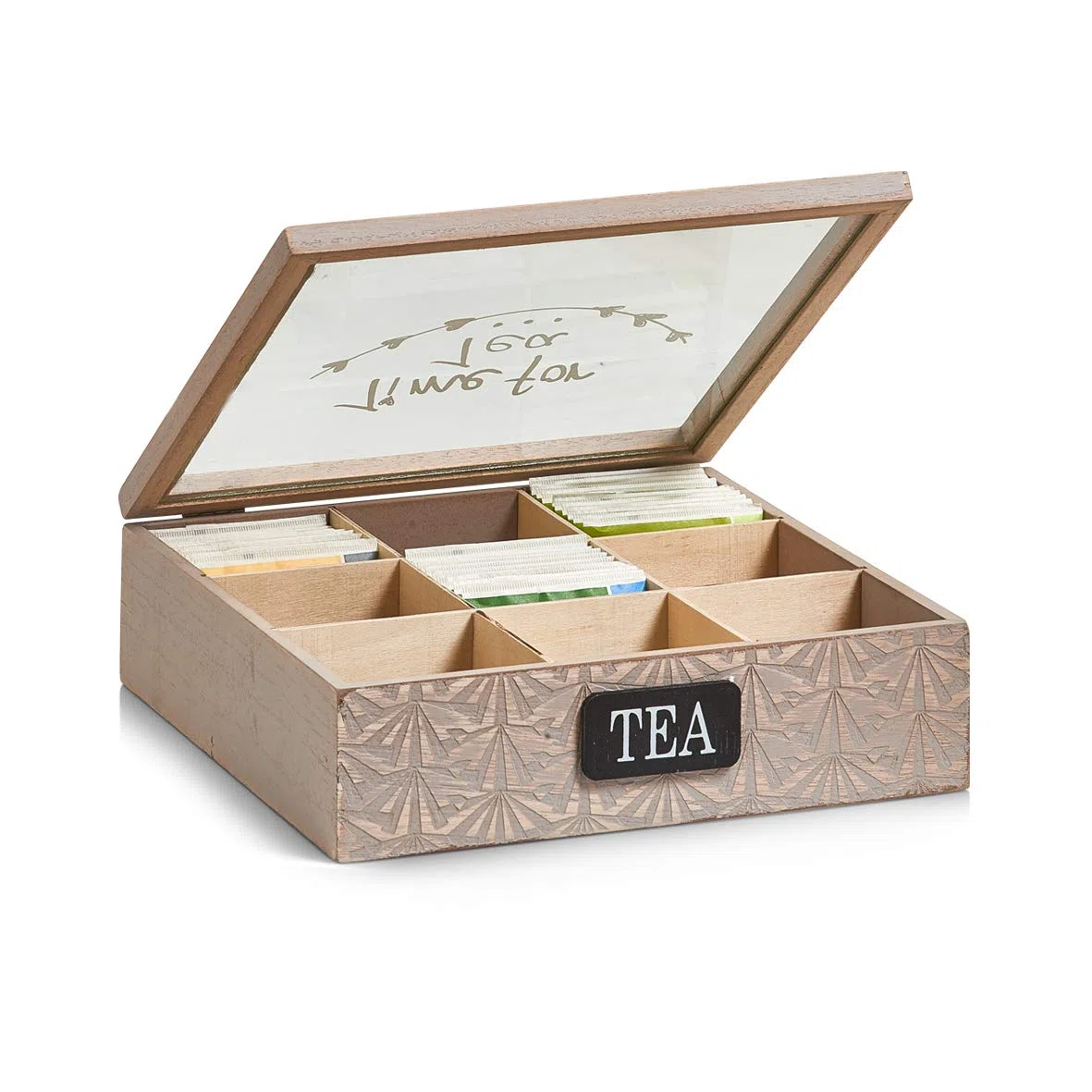 Zeller 15115 Caja para Bolsitas de Té, Madera, Marrón, 24x24x7 cm