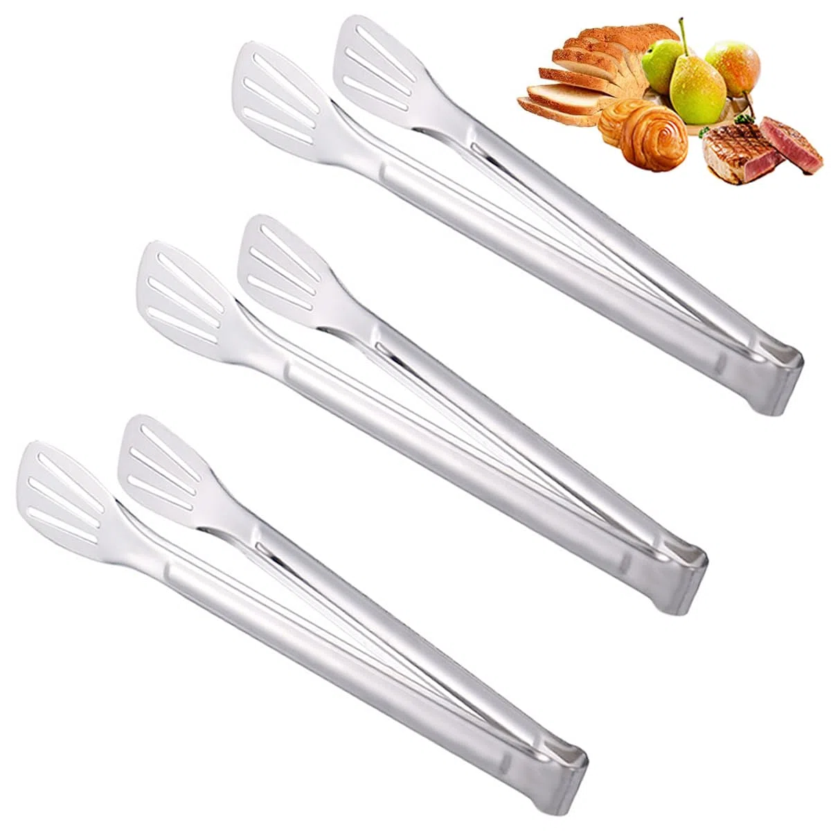 3 Piezas Pinzas de Cocina Multifuncional de Acero Inoxidable, 7 Pulgadas Metalicas Pinzas de Barbacoa, Pinzas para Ensalada Carne, Pinzas de Alimentos de Servir para Cocinar, Asar, Buffet, Bistec, Pan