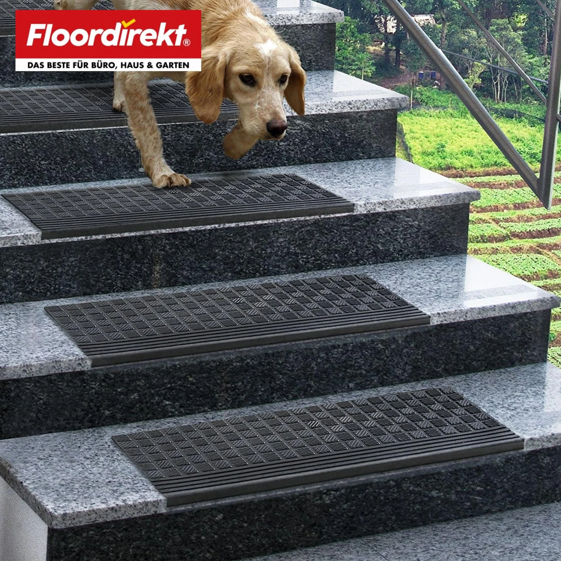 Floordirekt Diamond - Alfombrillas de goma para peldaños (30 x 90 cm, antideslizantes)