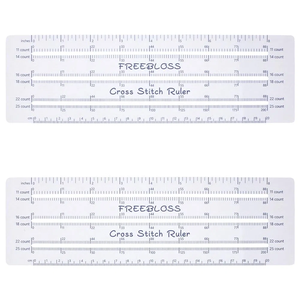 FREEBLOSS 2 escalas de regla de punto de cruz para 6 telas, herramienta de medición de plástico para contar puntadas, manualidades, 24,8 x 7,6 cm