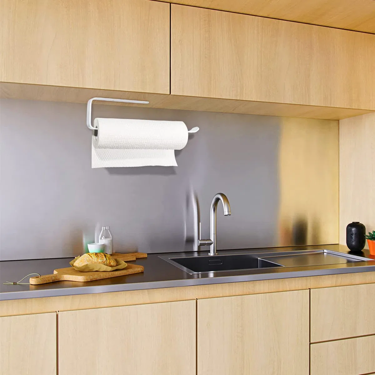 Portarrollos Adhesivo de Papel para Cocina, Soporte de Pared, Sin Perforación, Aluminio (A-30cm(White))