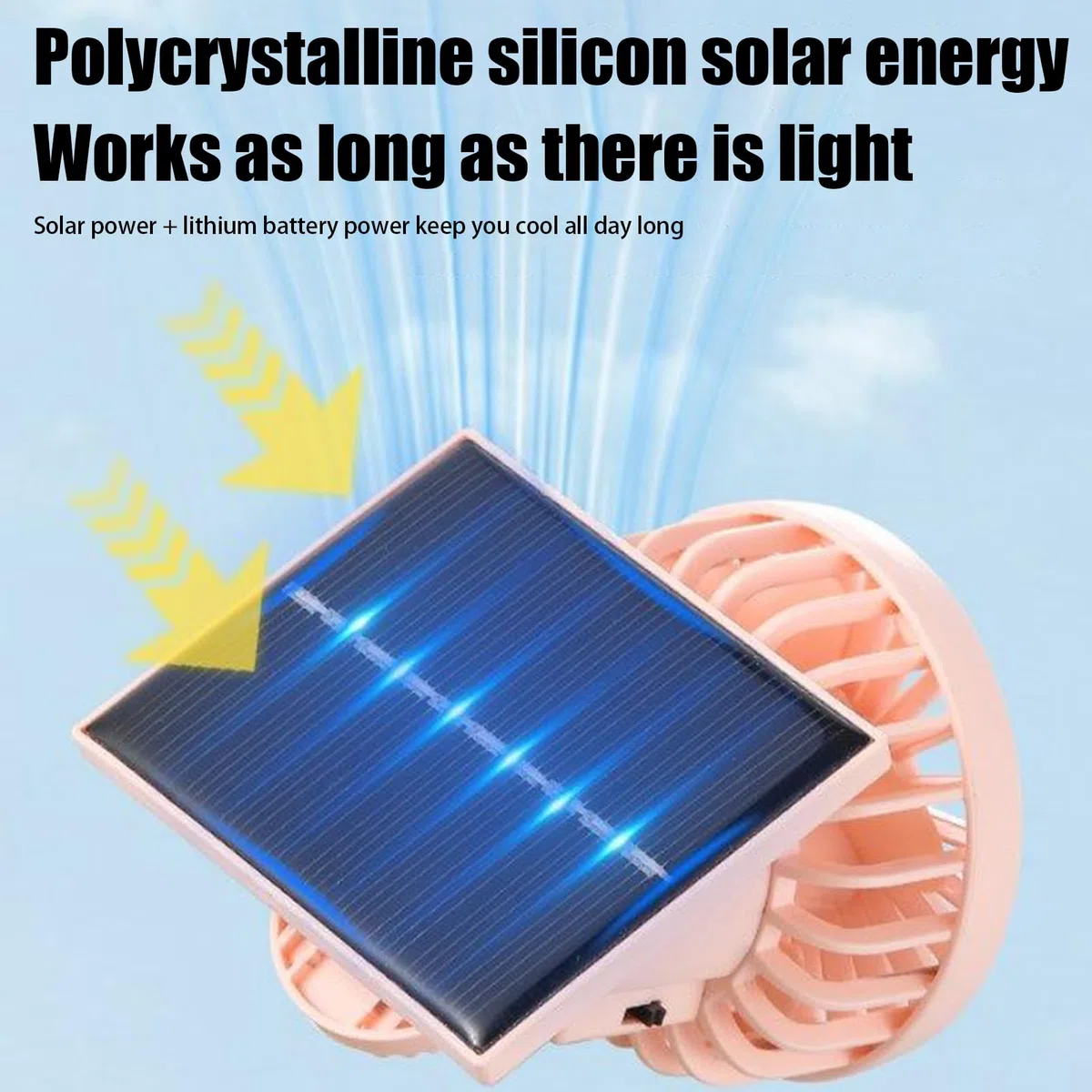 Ventilador de clip, dispositivo alimentado por energía solar, enfriador recargable portátil, flujo de aire personal compacto, diseño de montaje de manos, para viajes, escritorio, mesa, camping