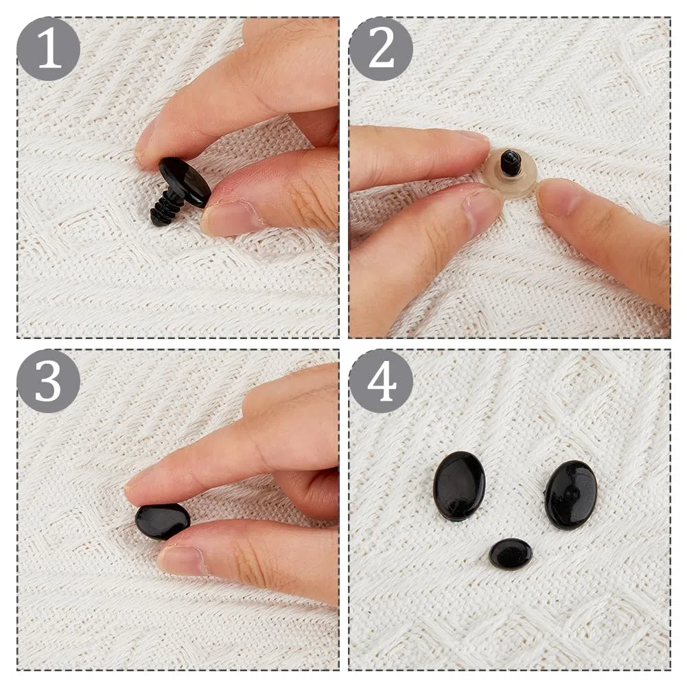 SUPERFINDINGS 5 Tamaño 125pcs Vistoso Ojos Seguridad Resina para Animal de Peluche Ojos Y Narices Nariz Ovalada Negra Narices Seguridad Ojos Plastic con Arandelas para Hacer Animal de Peluche