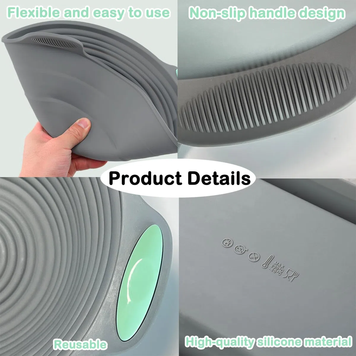 Cesta de fermentación redonda para pan, cesta de cocción de silicona, 23 cm, plegable, para invitados con asa, para principiantes y profesionales, pan perfecto, fácil de limpiar (gris)