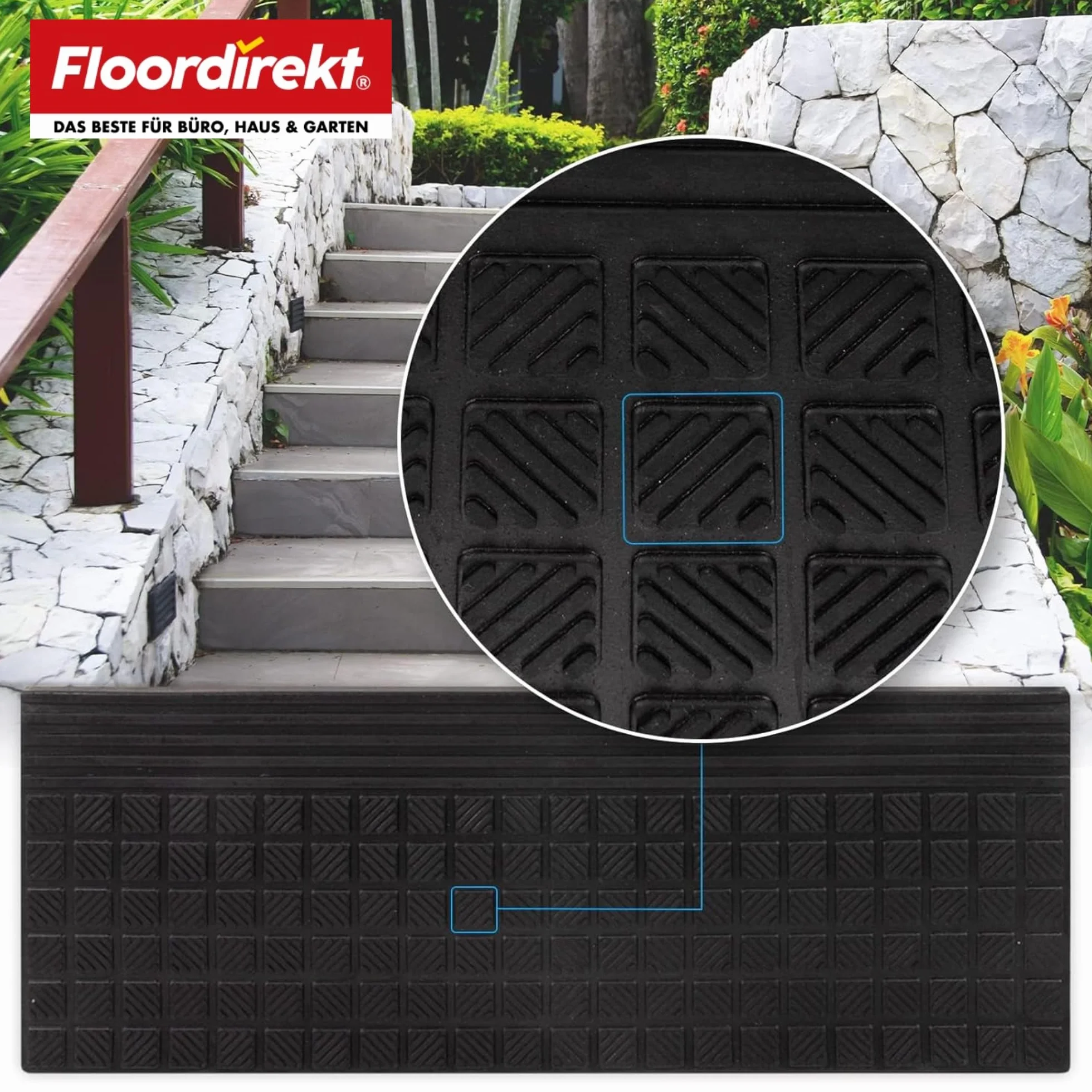 Floordirekt Diamond - Alfombrillas de goma para peldaños (30 x 90 cm, antideslizantes)