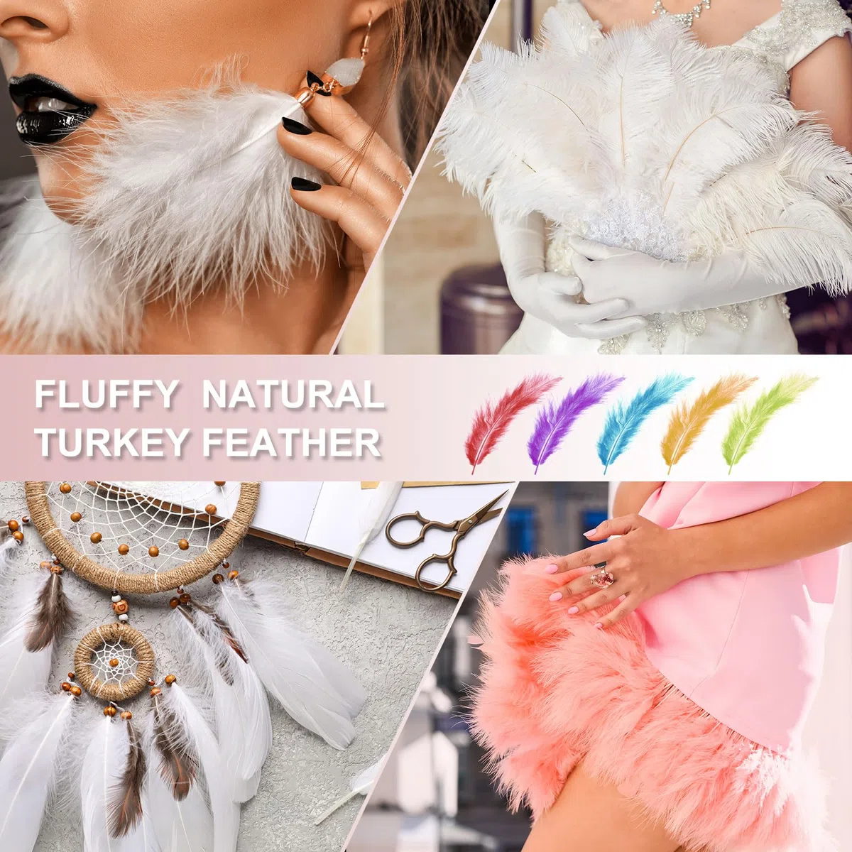 PATIKIL 100 Plumas Esponjosas De Pavo Marabú, 4-6 Pulgadas Plumas Naturales Negras De Pavo Para Manualidades, Cazadores De Sueños, Flecos, Atado De Moscas, Decoraciones Para Fiestas