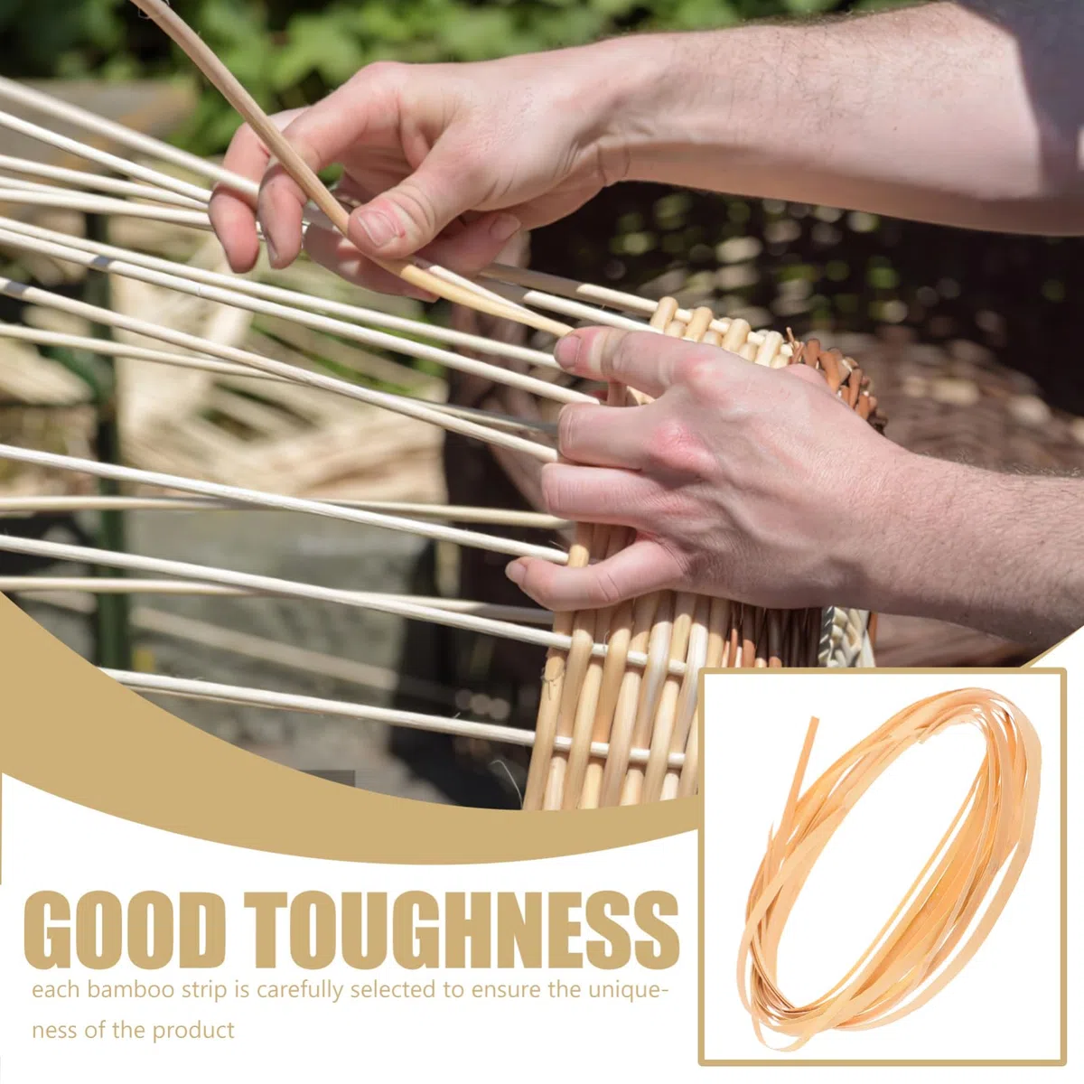 Tofficu 4 Rollos de Tiras de Bambú Natural para Mimbre, Material de Cesta Resistente y Flexible, Adecuado para Decoración de Bodas y Arreglos Artesanales